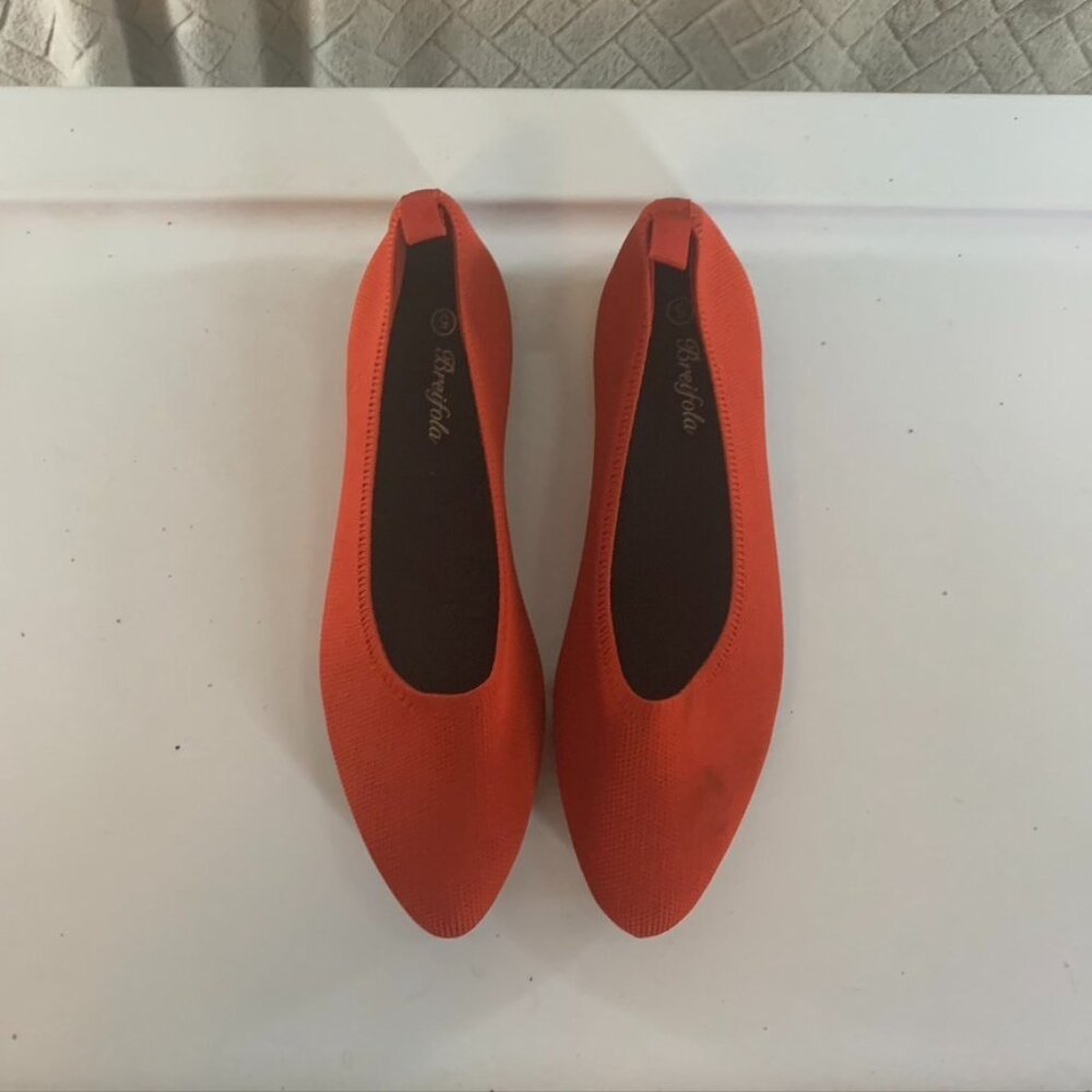 Breifola Shoes Womens 5 Flats Bright Red Almond Point Toe Office Wear Comfort - Picture 3 of 7